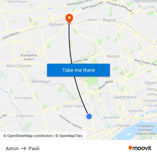 Aston to Paoli map