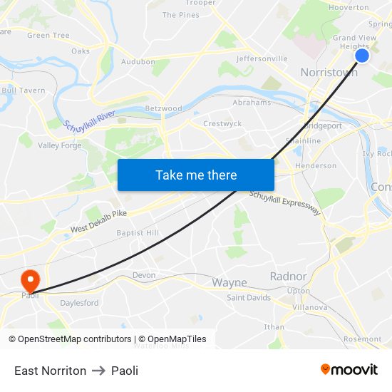 East Norriton to Paoli map