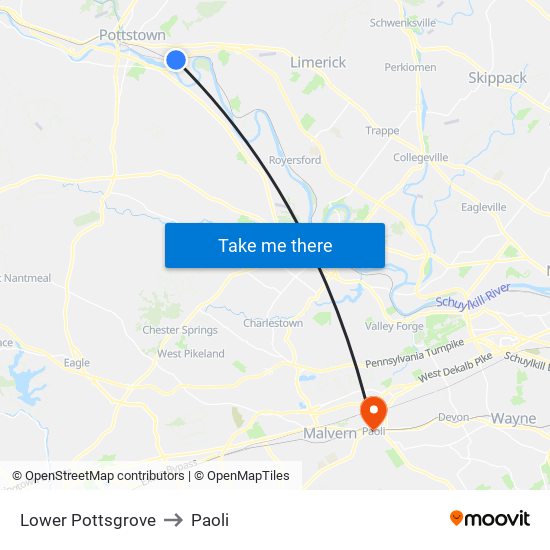 Lower Pottsgrove to Paoli map
