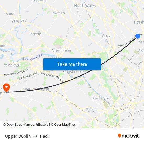 Upper Dublin to Paoli map