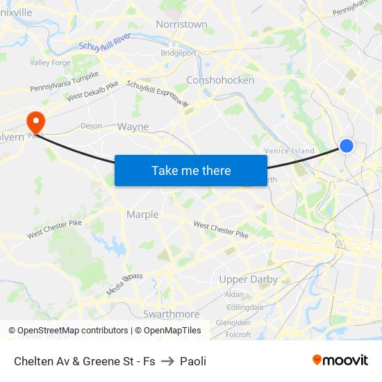 Chelten Av & Greene St - Fs to Paoli map