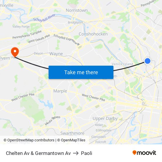 Chelten Av & Germantown Av to Paoli map
