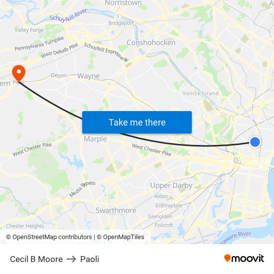 Cecil B Moore to Paoli map