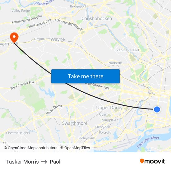 Tasker Morris to Paoli map