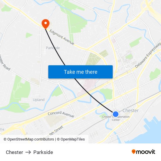Chester to Parkside map
