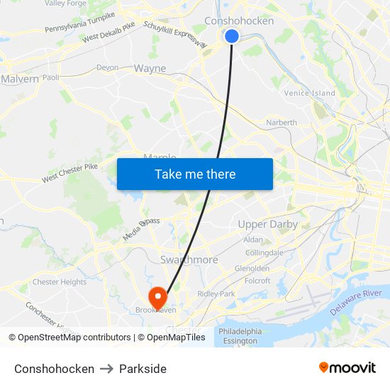 Conshohocken to Parkside map