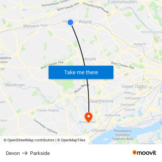 Devon to Parkside map
