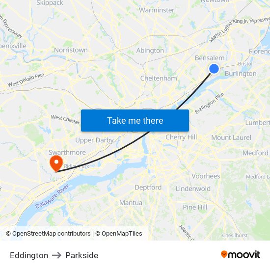 Eddington to Parkside map
