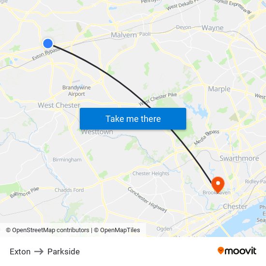 Exton to Parkside map