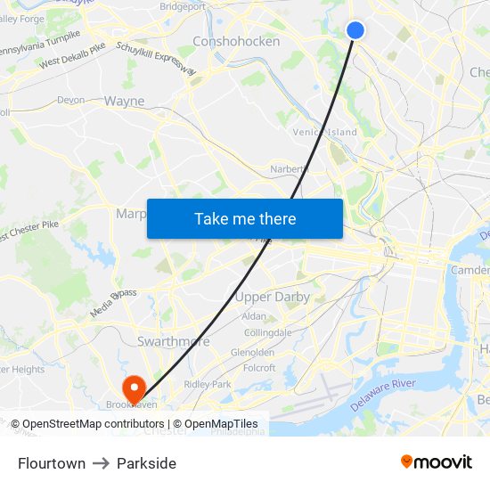 Flourtown to Parkside map