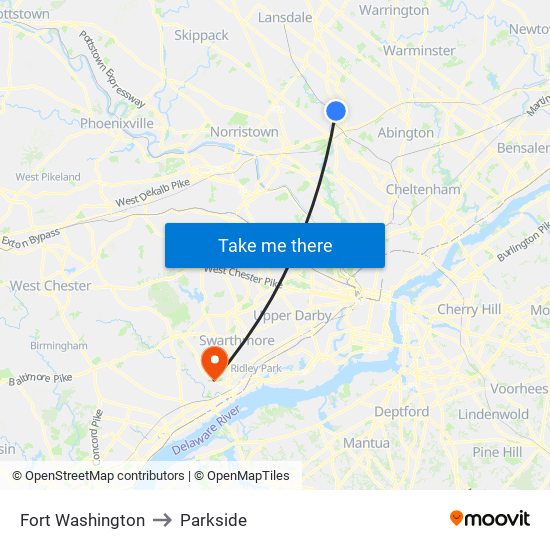 Fort Washington to Parkside map