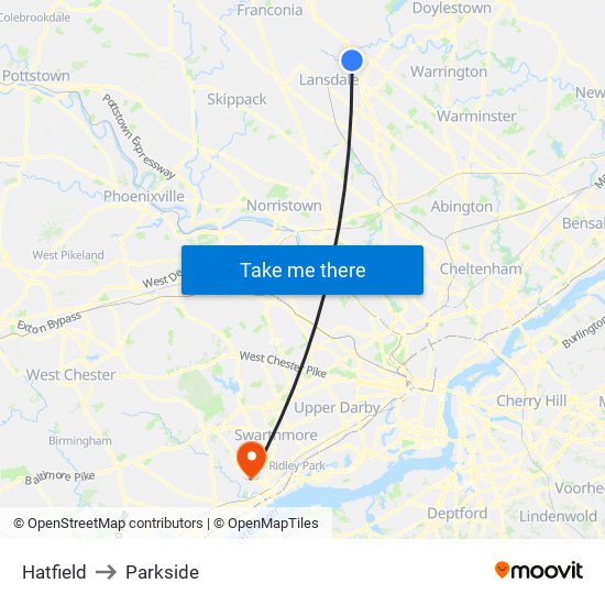 Hatfield to Parkside map