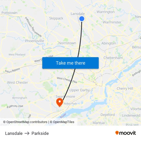 Lansdale to Parkside map