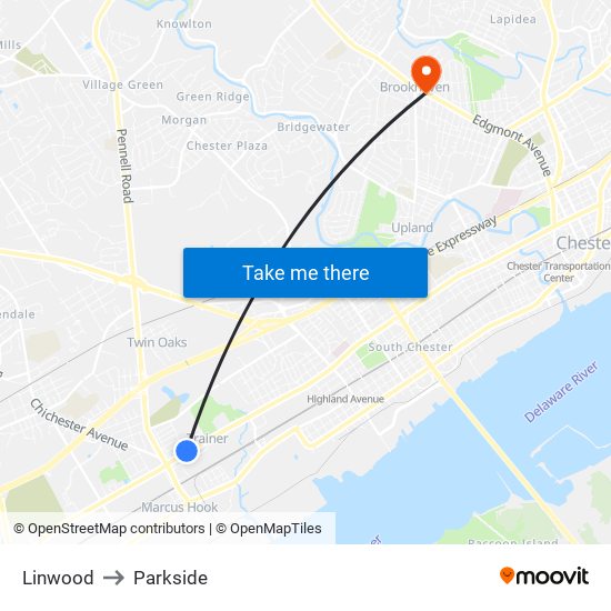 Linwood to Parkside map