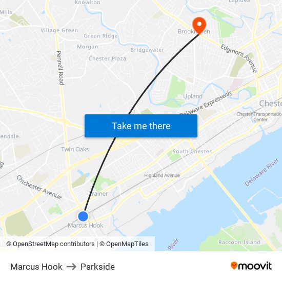 Marcus Hook to Parkside map