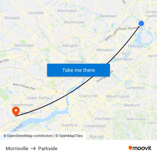 Morrisville to Parkside map