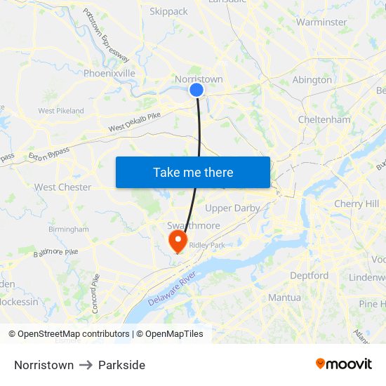 Norristown to Parkside map