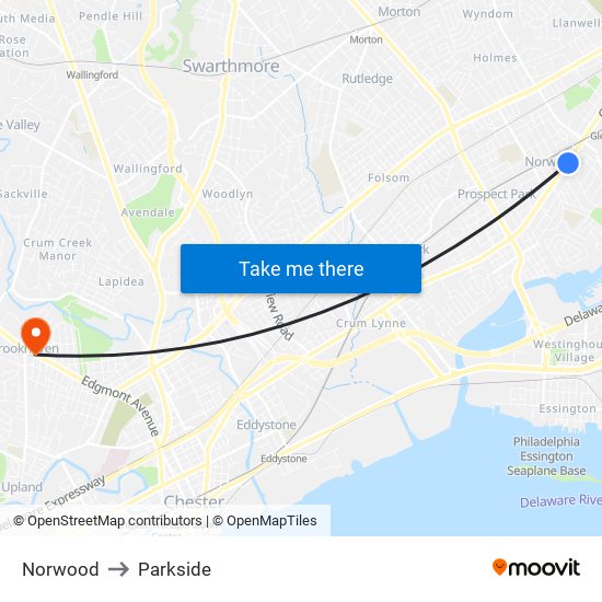 Norwood to Parkside map