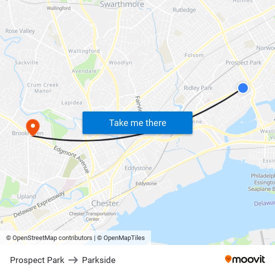 Prospect Park to Parkside map