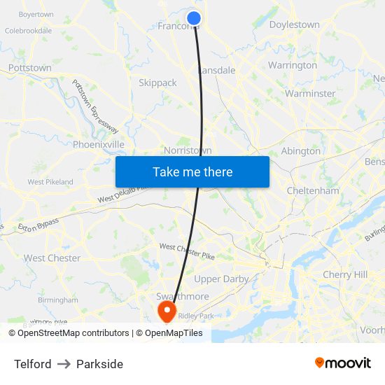 Telford to Parkside map