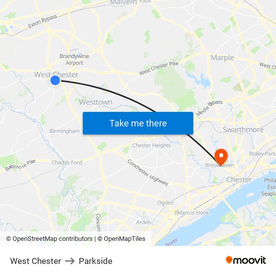 West Chester to Parkside map