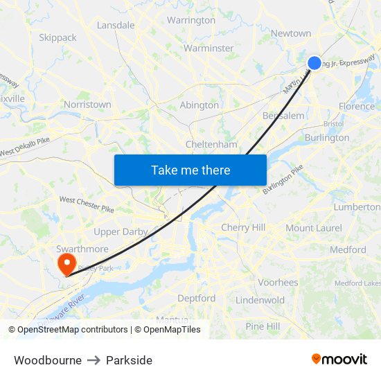 Woodbourne to Parkside map