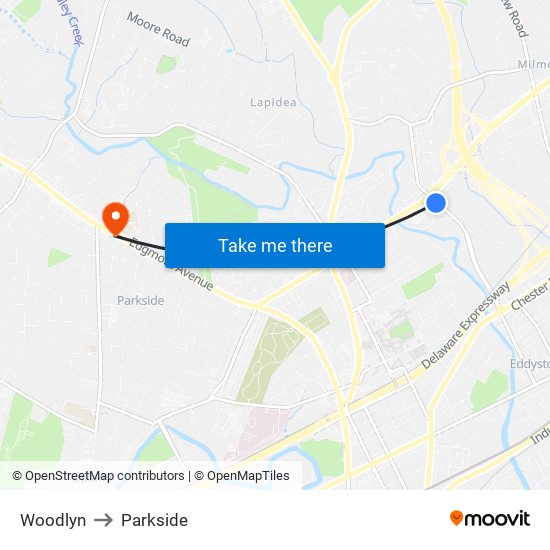 Woodlyn to Parkside map
