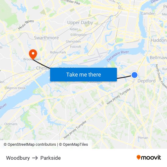 Woodbury to Parkside map