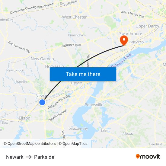 Newark to Parkside map
