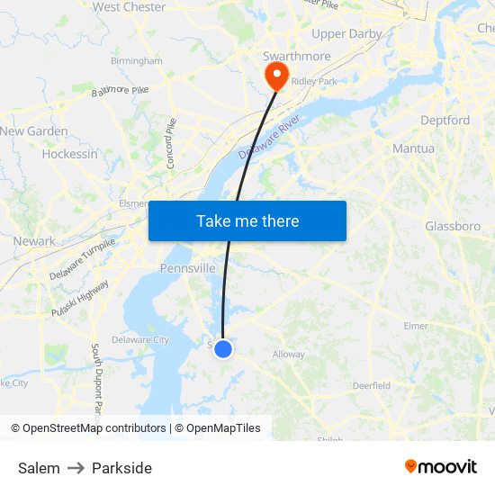 Salem to Parkside map