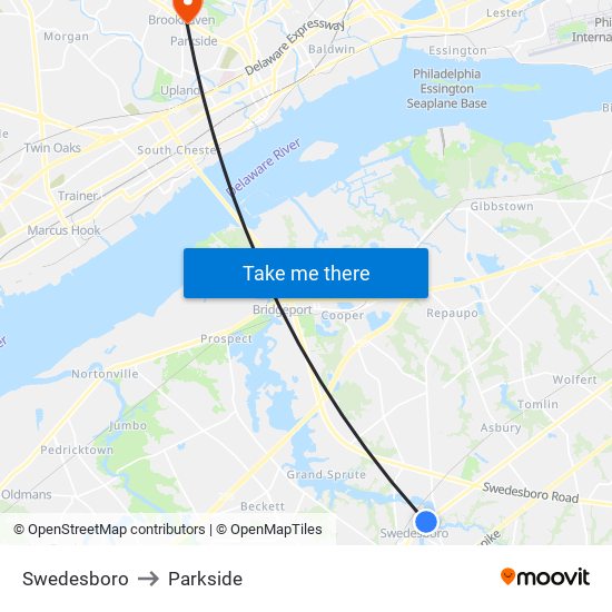 Swedesboro to Parkside map