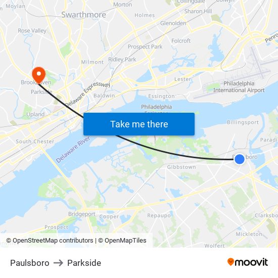 Paulsboro to Parkside map