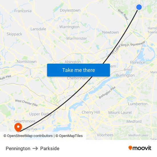 Pennington to Parkside map