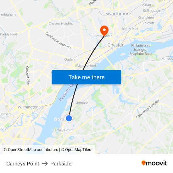 Carneys Point to Parkside map