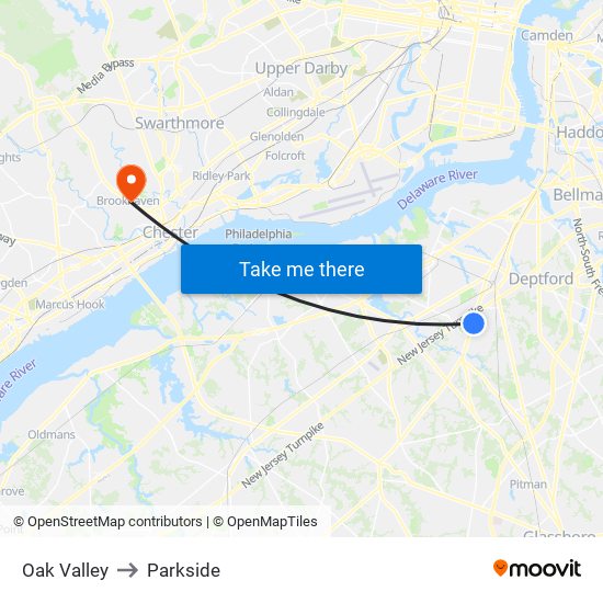 Oak Valley to Parkside map
