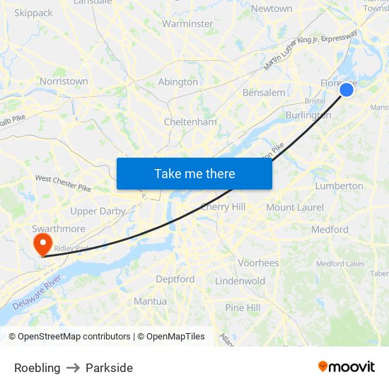 Roebling to Parkside map
