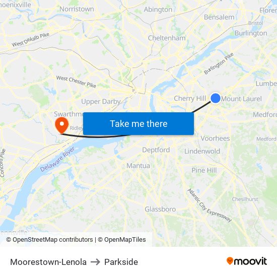 Moorestown-Lenola to Parkside map