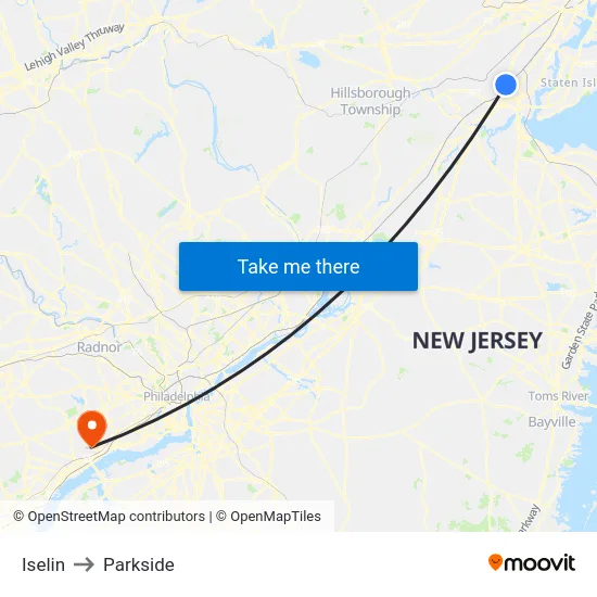 Iselin to Parkside map
