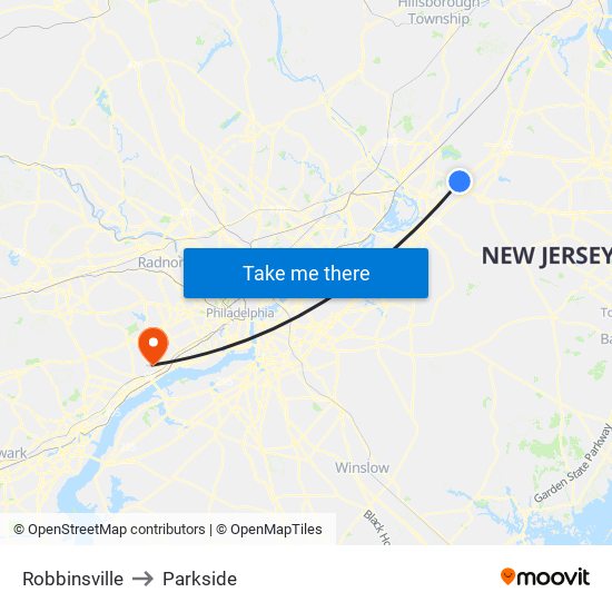 Robbinsville to Parkside map