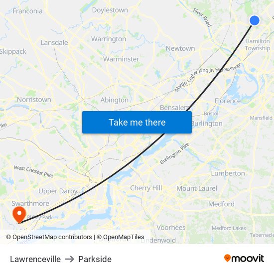 Lawrenceville to Parkside map
