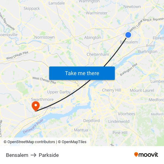 Bensalem to Parkside map