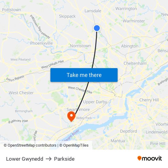 Lower Gwynedd to Parkside map