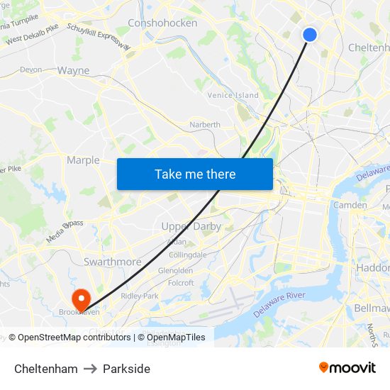 Cheltenham to Parkside map