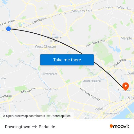 Downingtown to Parkside map
