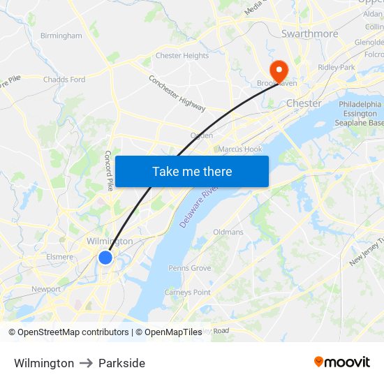 Wilmington to Parkside map