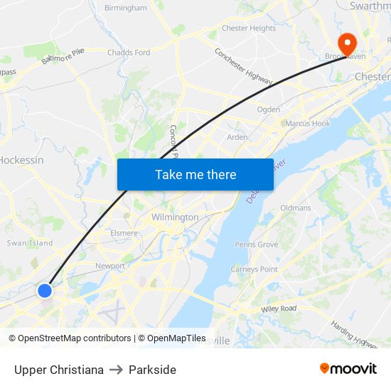Upper Christiana to Parkside map