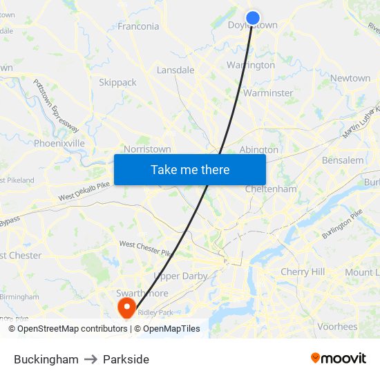 Buckingham to Parkside map