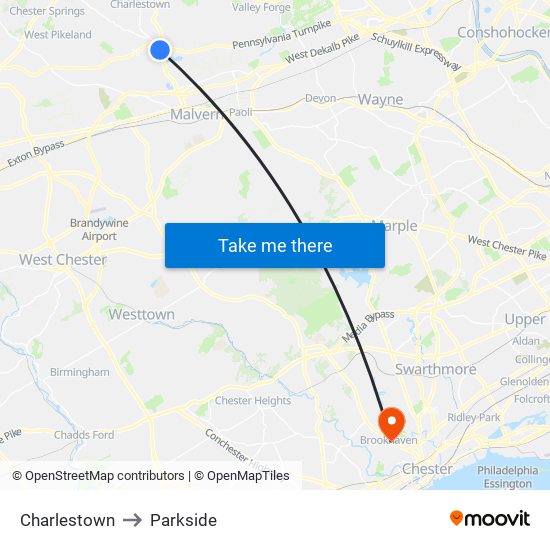 Charlestown to Parkside map