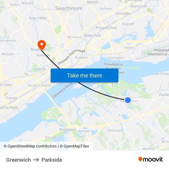 Greenwich to Parkside map