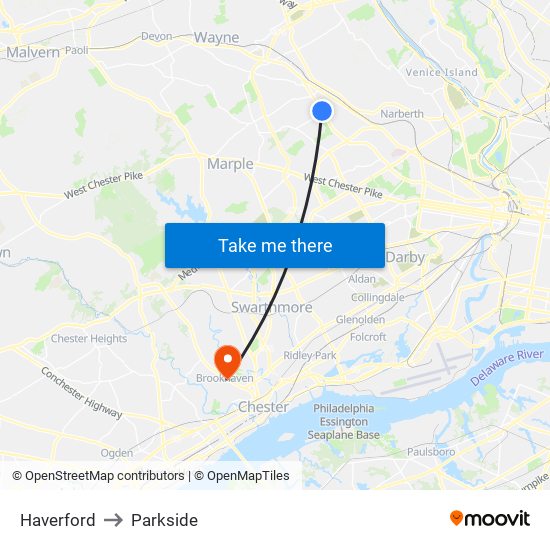 Haverford to Parkside map